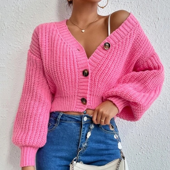 V-Neck Button-Down Long Sleeve Cardigan Sweater - Picture 1 of 9